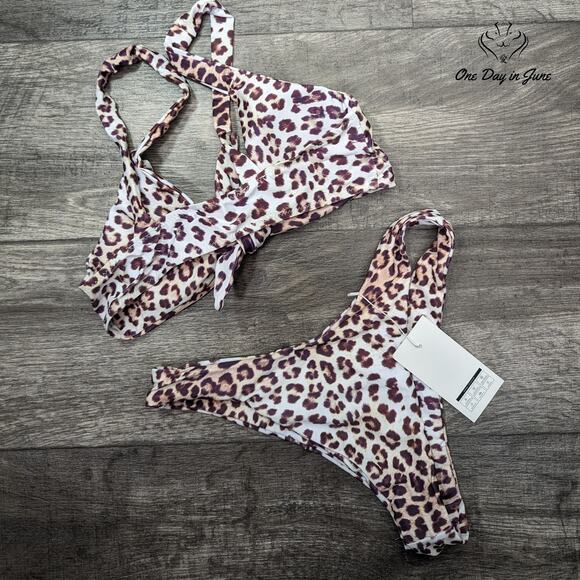 Largeberry Leopard Print Tie Front Bikini Size M - Picture 3 of 3